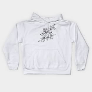 Black Peony Lineart Kids Hoodie